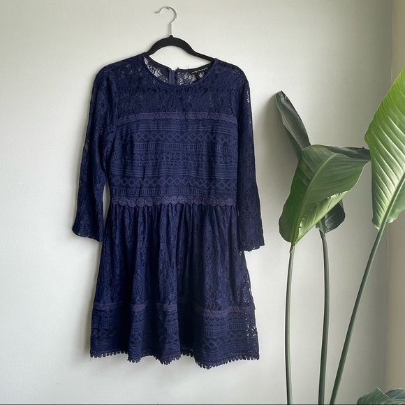 Dark Blue Longsleeve Detailed Dress - Picture 1 of 5